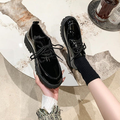 Plus Size Platform Lace-up Loafers Leather Shoes For Women