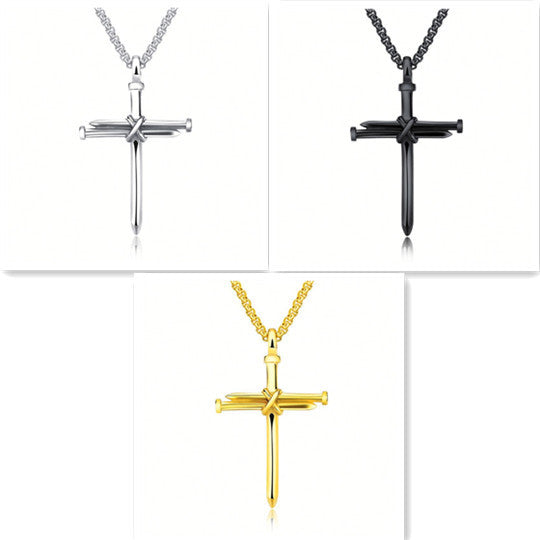 "Gold & Black Cross Pendant Necklace – Stylish Stainless Steel Gift for Men!"