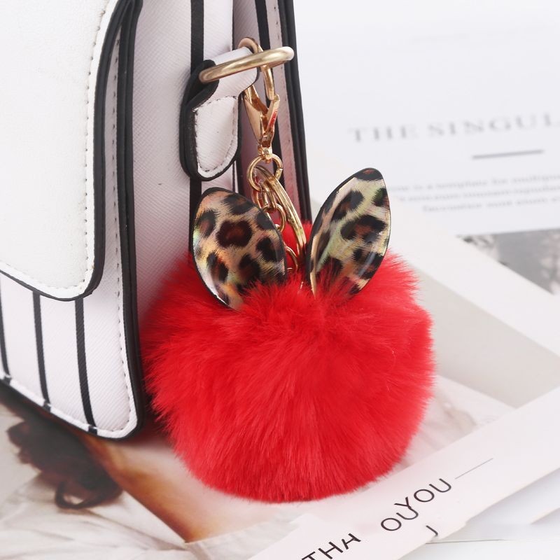 Leopard Print Small Ears Fur Ball Keychain