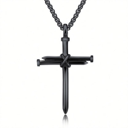 "Gold & Black Cross Pendant Necklace – Stylish Stainless Steel Gift for Men!"