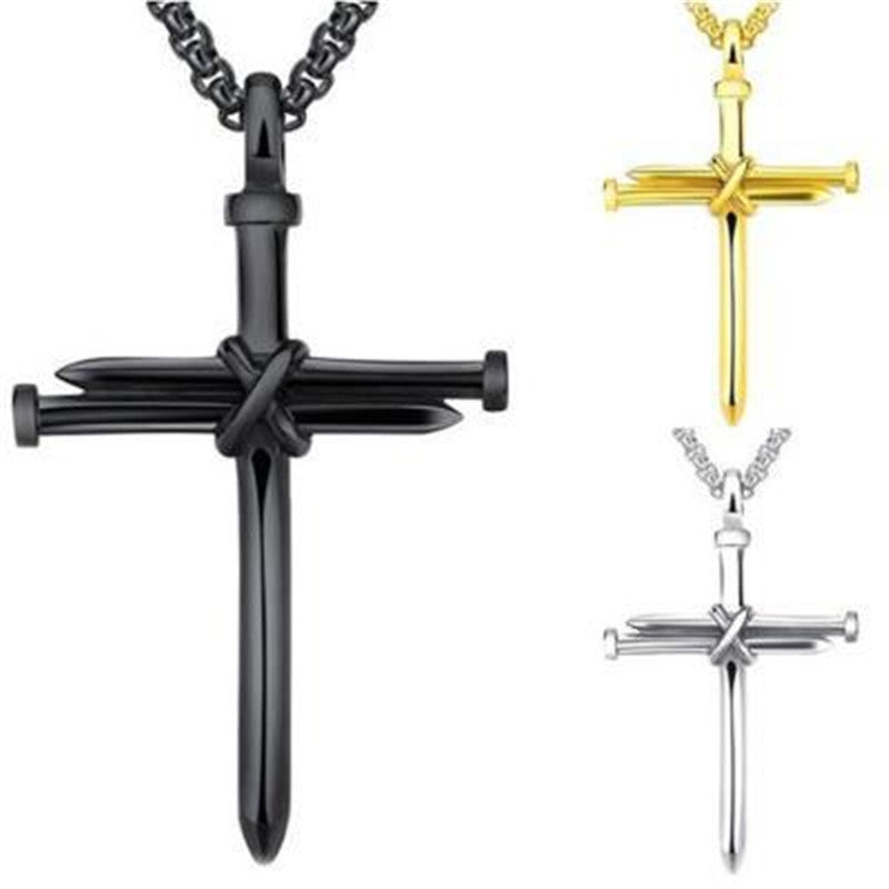 "Gold & Black Cross Pendant Necklace – Stylish Stainless Steel Gift for Men!"