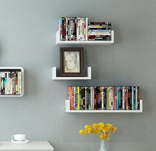 3-Piece Wall-Mounted U-Shelf Set – White Decorative Storage