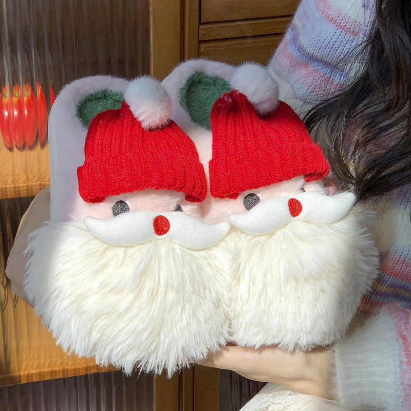 Cute Christmas Santa Claus Plush Slippers – Warm & Non-slip