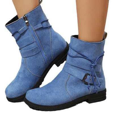 Buckle Square Heel Mid-Calf Boots