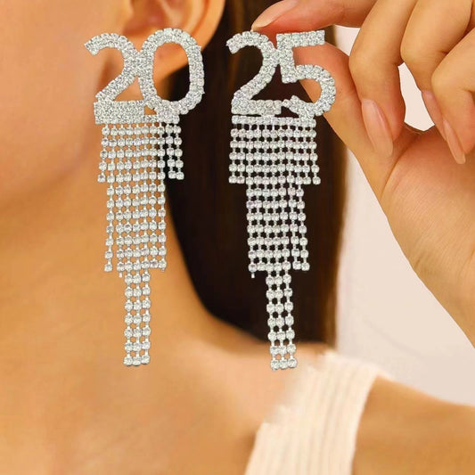 2025 Digital Rhinestone Letter Earrings For New Year Pendant Earrings