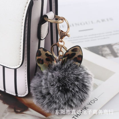 Leopard Print Small Ears Fur Ball Keychain