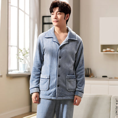 Autumn And Winter Flannel Men's Pajamas Men's Lapel Cardigan