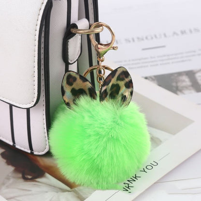 Leopard Print Small Ears Fur Ball Keychain