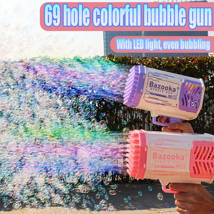 Bubble Gun Rocket – 69-Hole Automatic Soap Bubble Machine for Kids