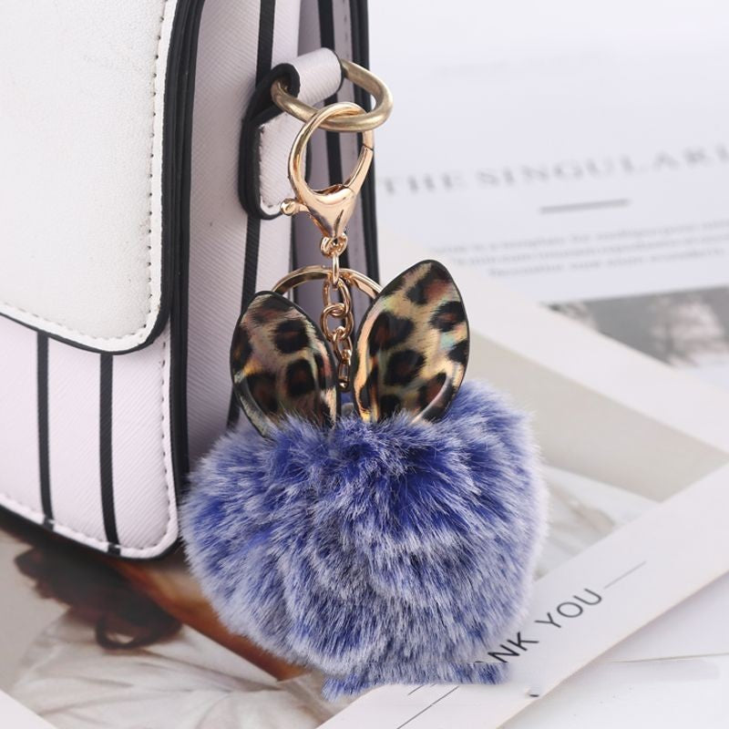 Leopard Print Small Ears Fur Ball Keychain