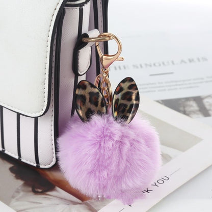 Leopard Print Small Ears Fur Ball Keychain