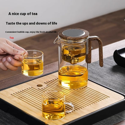 "One-Click Magnetic Teapot – Glass with Wood Handle & Easy Tea-Water Separation!"