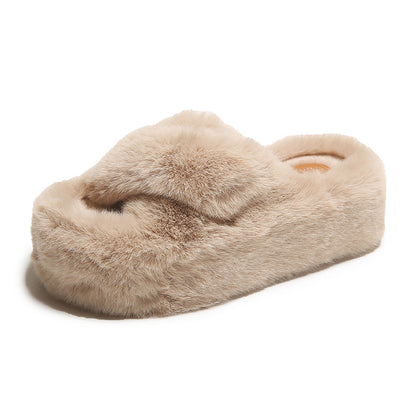 Cross Fluffy Slippers Women's Thickened Warm