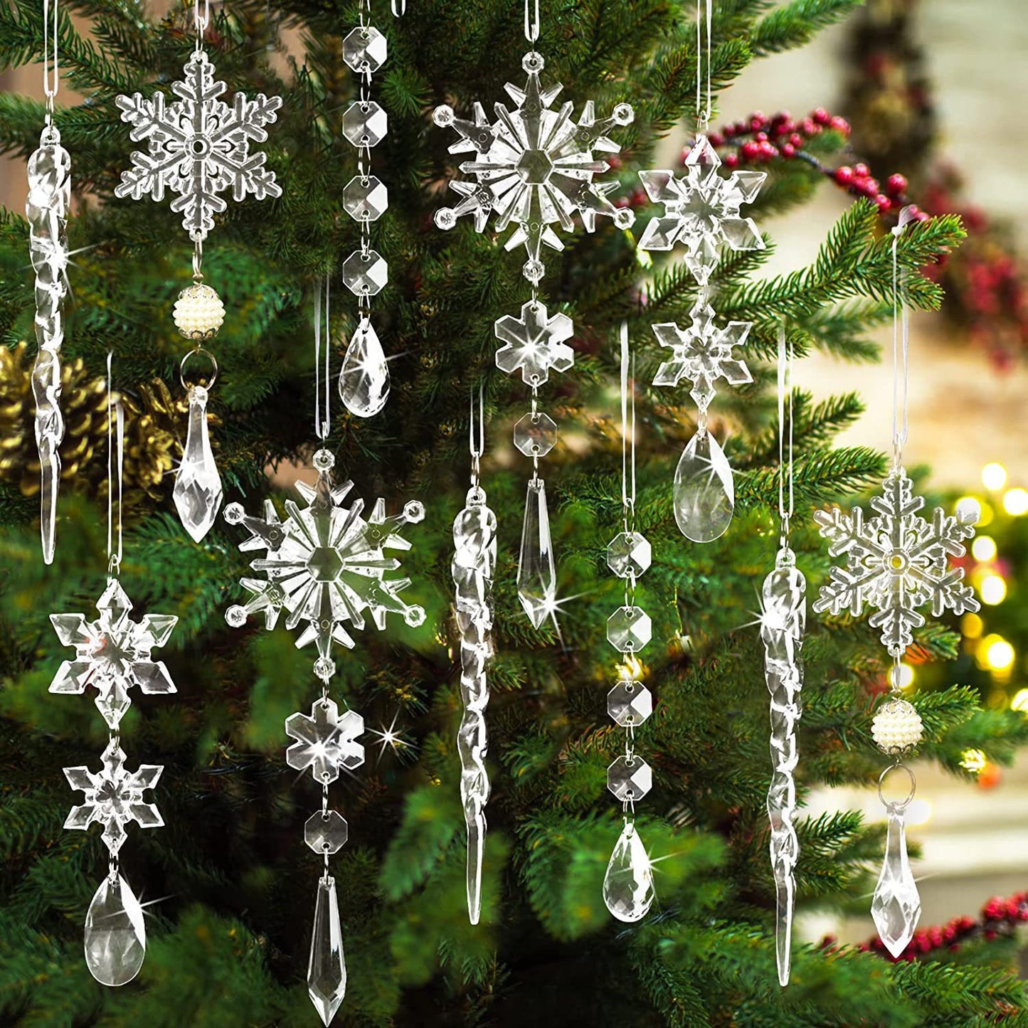 10pcs Acrylic Ice Strip Pendants – Christmas Tree & Ceiling Decor