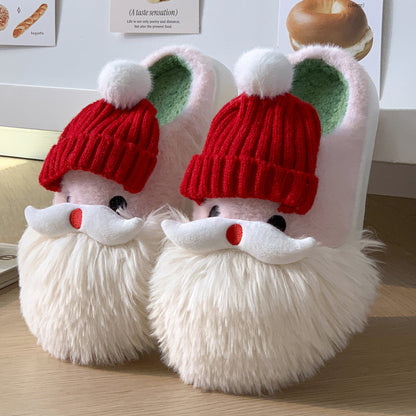 Cute Christmas Santa Claus Plush Slippers – Warm & Non-slip