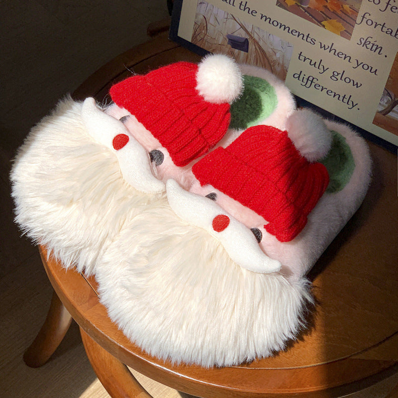 Cute Christmas Santa Claus Plush Slippers – Warm & Non-slip