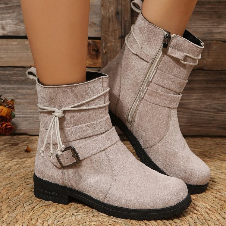 Buckle Square Heel Mid-Calf Boots