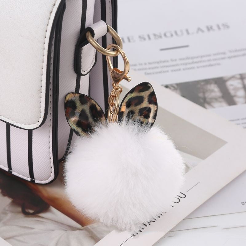 Leopard Print Small Ears Fur Ball Keychain