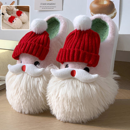 Cute Christmas Santa Claus Plush Slippers – Warm & Non-slip