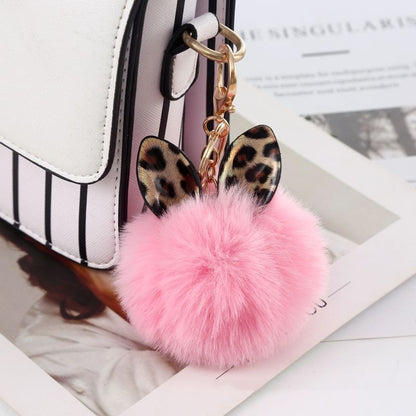 Leopard Print Small Ears Fur Ball Keychain