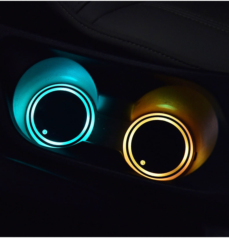 Colorful LED Cup Holder – Solar & USB Charging, Non-Slip Coaster with Ambient Light for Car