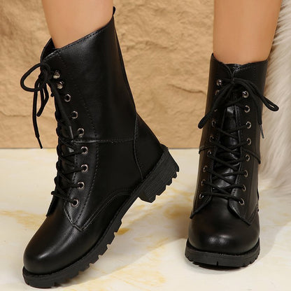 Women's Plus-Size Lace-Up Flat Martin Boots