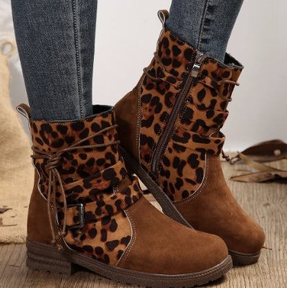 Buckle Square Heel Mid-Calf Boots