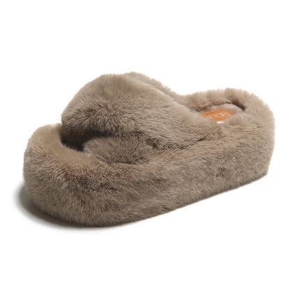 Cross Fluffy Slippers Women's Thickened Warm