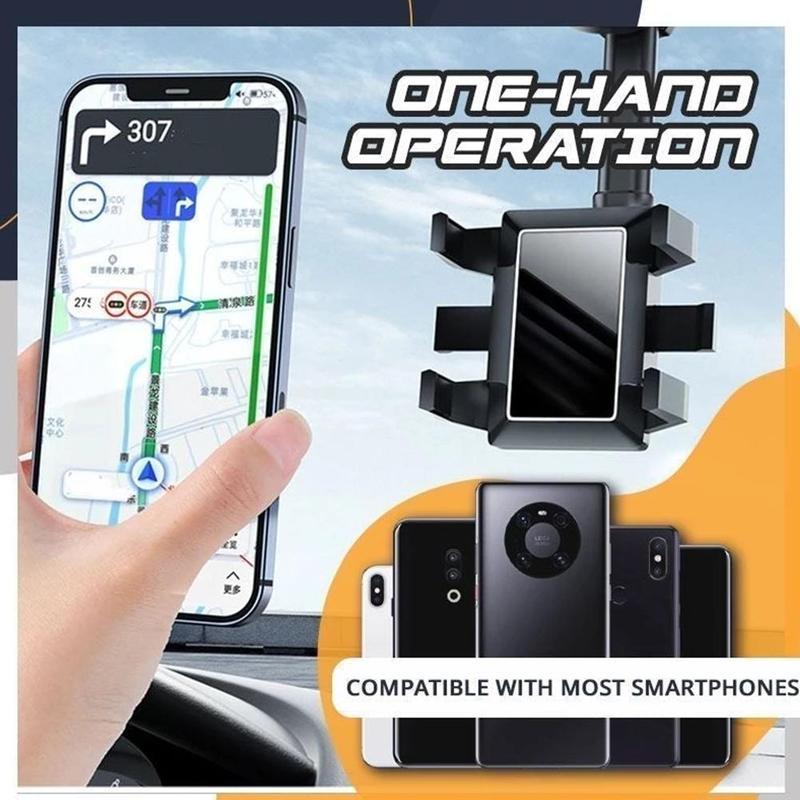 Rearview Mirror Phone Holder – Rotatable & Retractable 360° Car Mount for All Phones