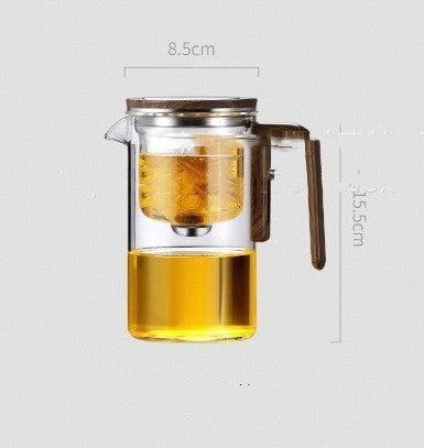 "One-Click Magnetic Teapot – Glass with Wood Handle & Easy Tea-Water Separation!"