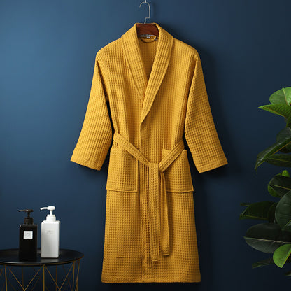 Pure Cotton Bathrobe Long Waffle All Cotton Nightgown