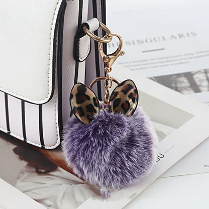 Leopard Print Small Ears Fur Ball Keychain