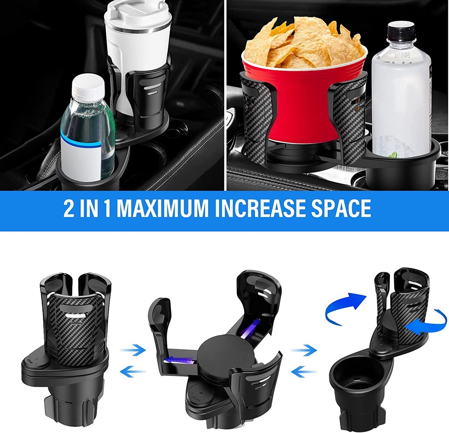 360° Rotatable Car Cup Holder – Bottle, Phone & Sunglasses Organizer