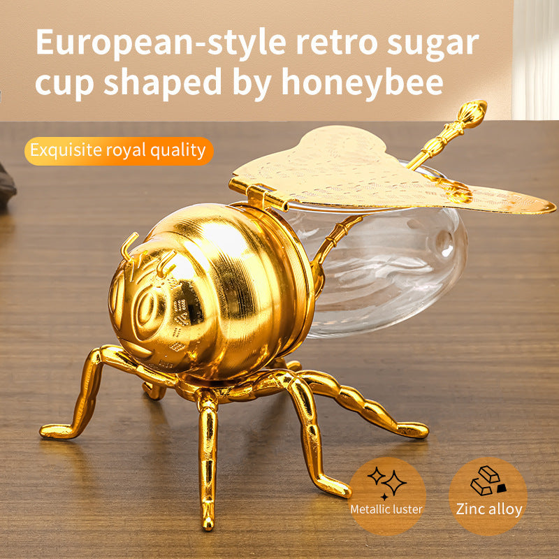 Classical Style Bee Sugar Bowl Seasoning Jar With Spoon Metal Crafts Kitchen Gadgets