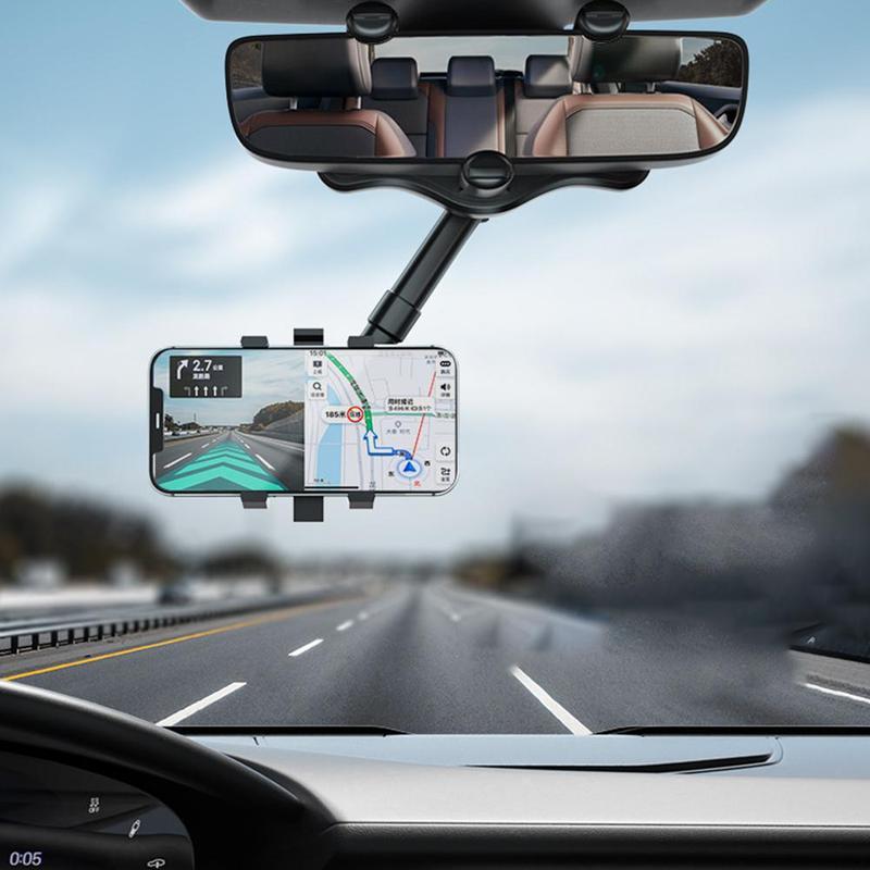 Rearview Mirror Phone Holder – Rotatable & Retractable 360° Car Mount for All Phones