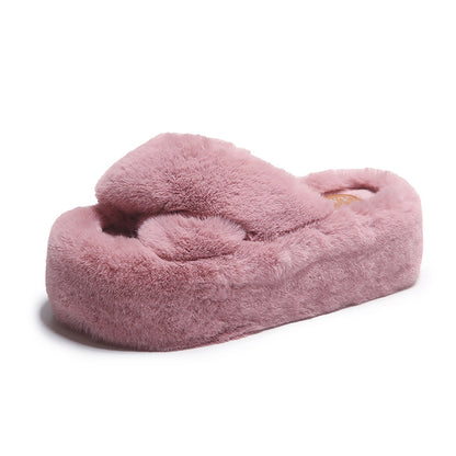 Cross Fluffy Slippers Women's Thickened Warm