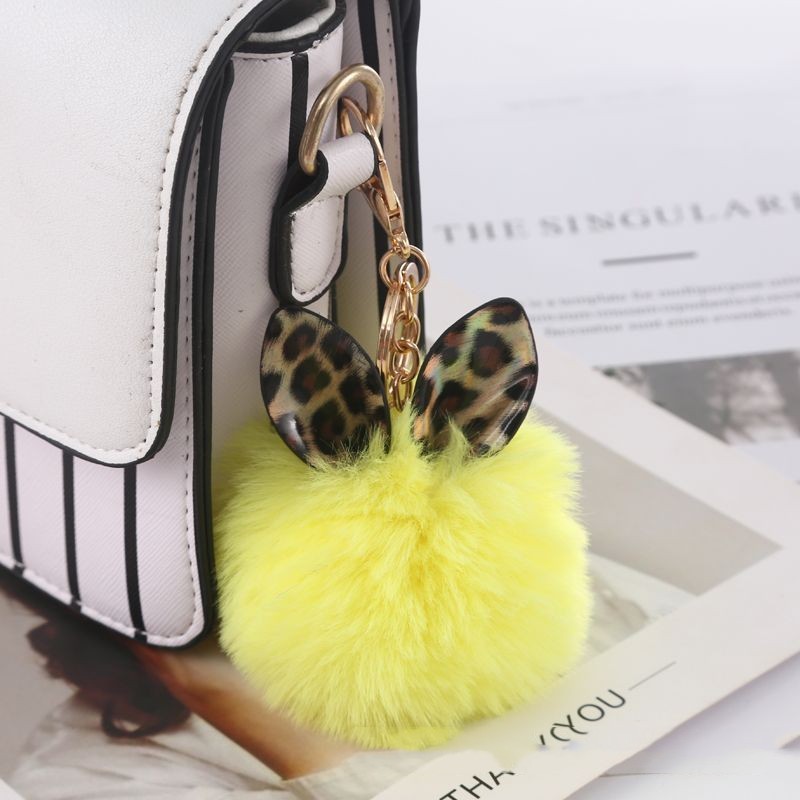 Leopard Print Small Ears Fur Ball Keychain