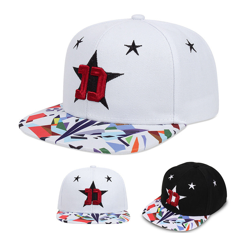 Five-pointed Star Embroidery Outdoor Sun-shade Sun Protection Flat-brimmed Cap