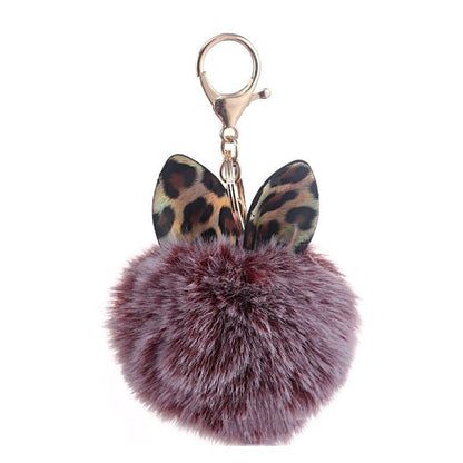 Leopard Print Small Ears Fur Ball Keychain