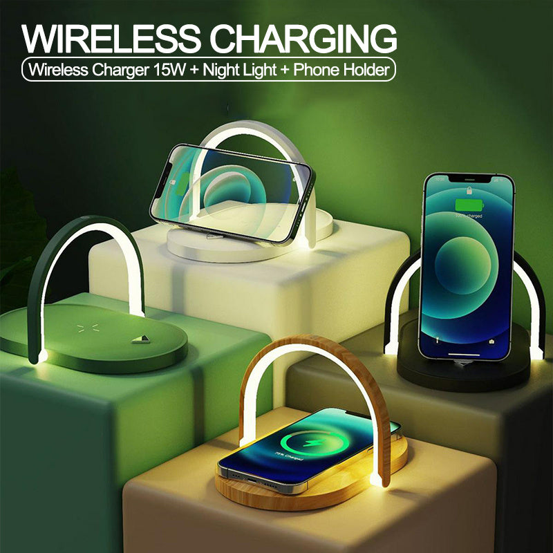 3-in-1 Foldable Wireless Charger & Night Light – 15W Fast Charging Lamp