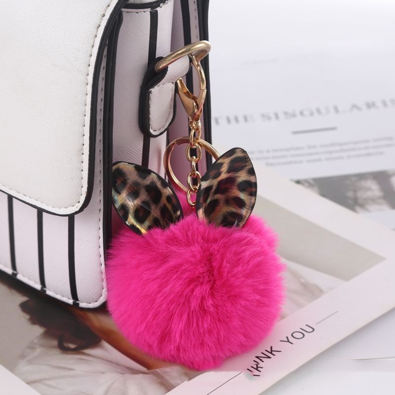 Leopard Print Small Ears Fur Ball Keychain