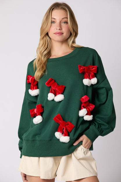 Christmas Bowknot Long Sleeve Sweatshirt