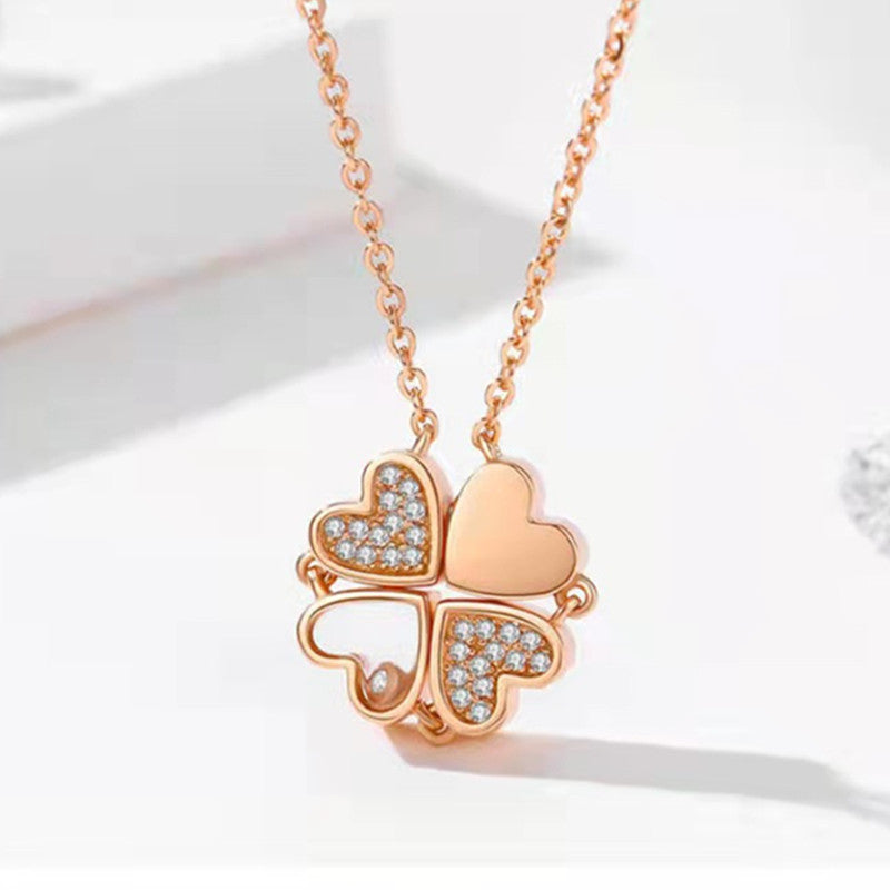 Women's Titanium Steel Folding Clover Necklace