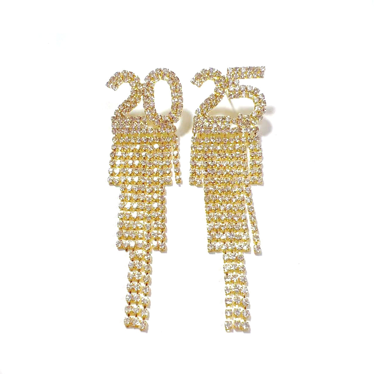 2025 Digital Rhinestone Letter Earrings For New Year Pendant Earrings