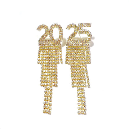 2025 Digital Rhinestone Letter Earrings For New Year Pendant Earrings