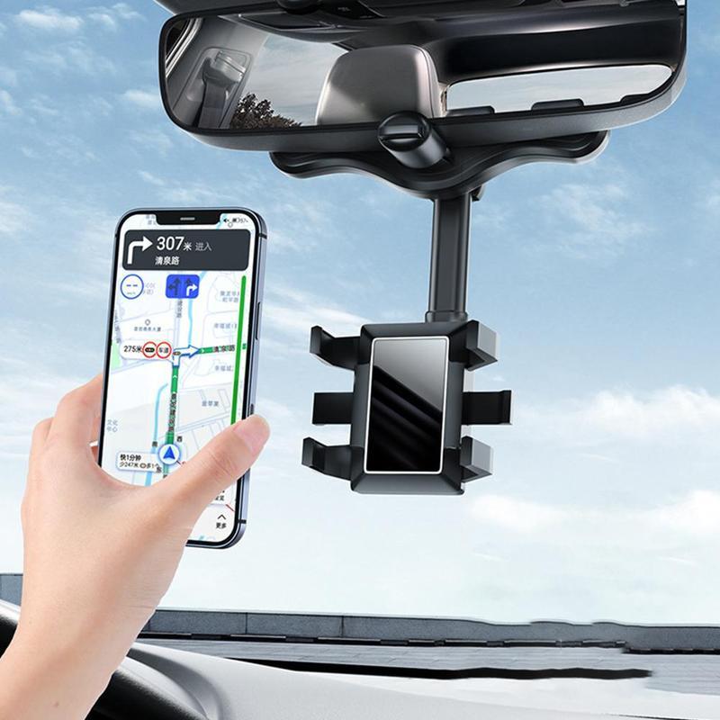 Rearview Mirror Phone Holder – Rotatable & Retractable 360° Car Mount for All Phones