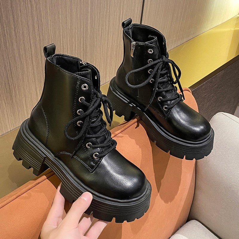 Retro Platform Versatile Thin Height-increasing Short Boots