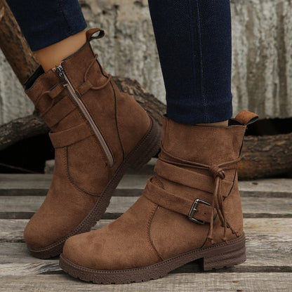 Buckle Square Heel Mid-Calf Boots