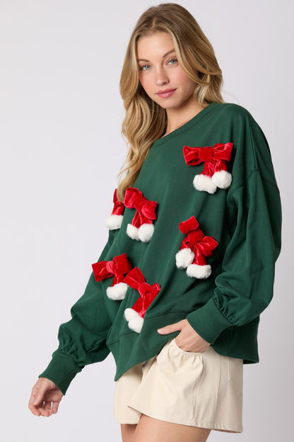 Christmas Bowknot Long Sleeve Sweatshirt