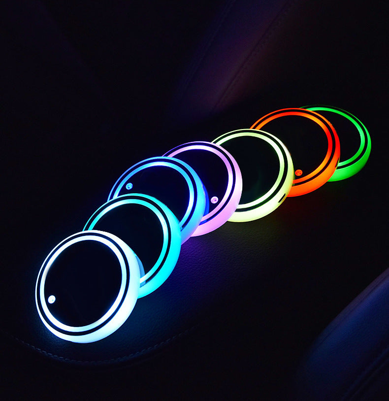 Colorful LED Cup Holder – Solar & USB Charging, Non-Slip Coaster with Ambient Light for Car